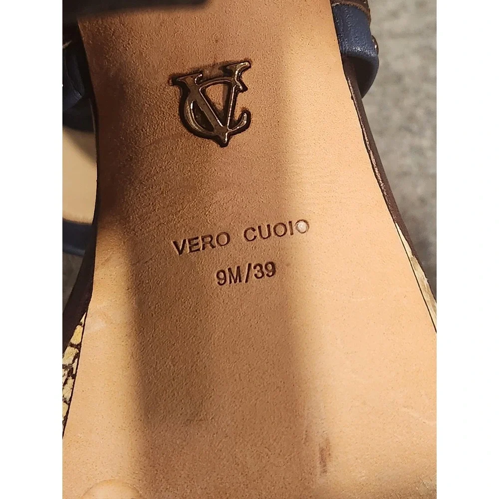 Vero Cuoio Signature Embossed Snakeskin Cork Platform Heels Shoes Womens US 9